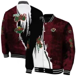 minnesota wild distressed slash red black varsity jacket best selling