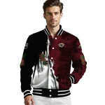 minnesota wild distressed slash red black varsity jacket best selling
