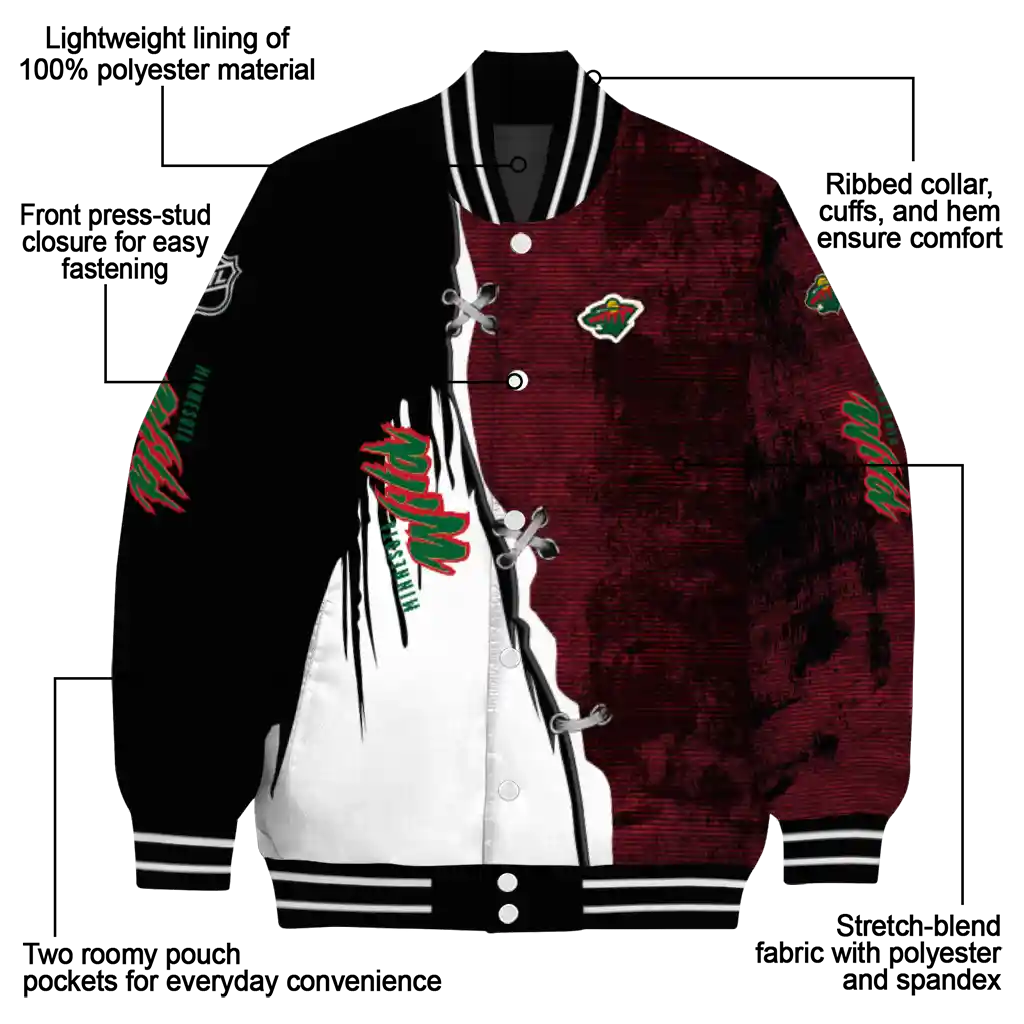 minnesota wild distressed slash red black varsity jacket new arrival minnesota wild distressed slash red black varsity jacket new arrival