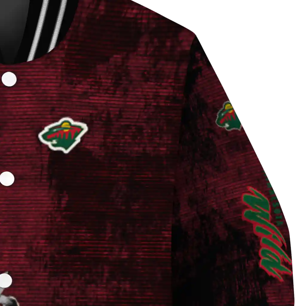 minnesota wild distressed slash red black varsity jacket premium grade minnesota wild distressed slash red black varsity jacket premium grade