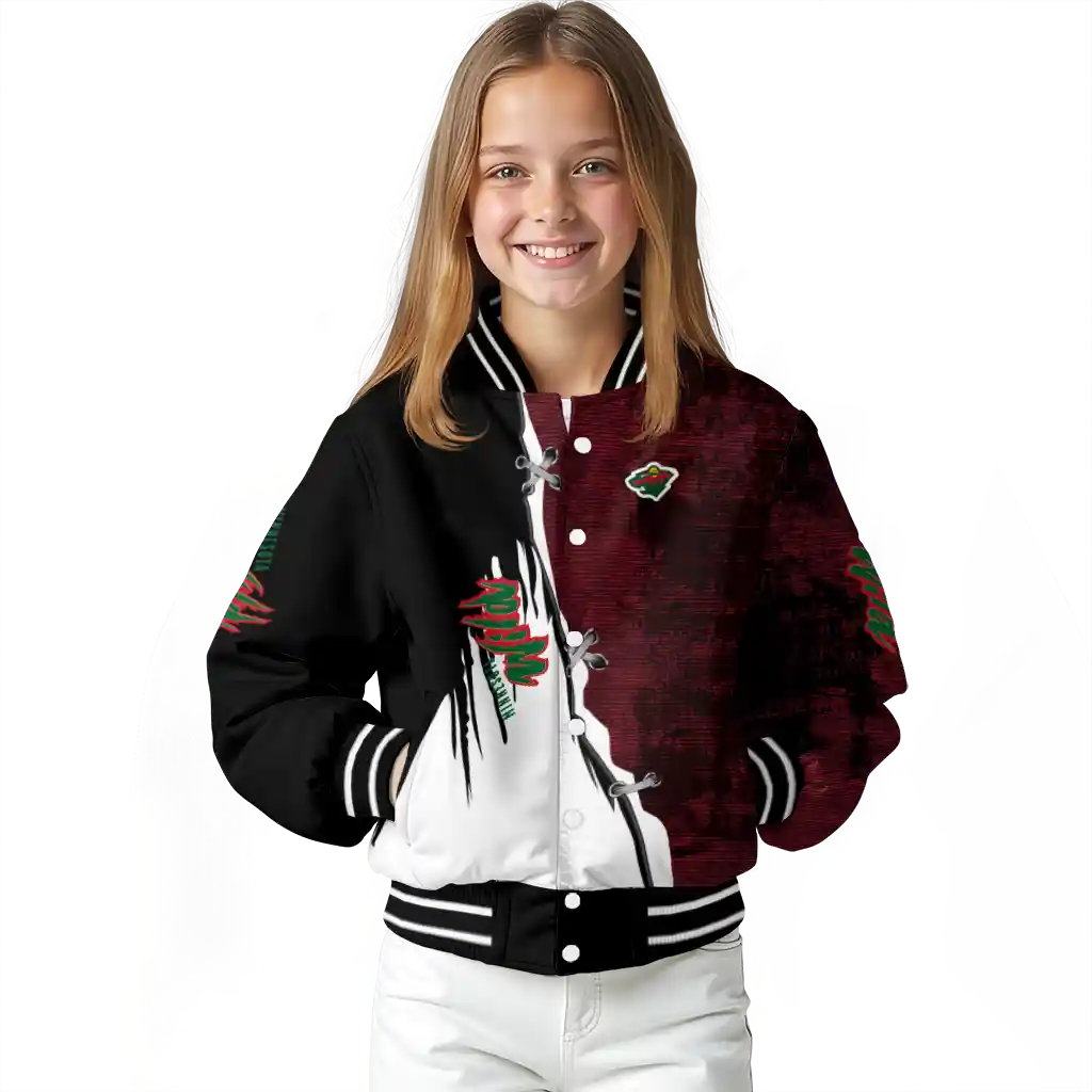 minnesota wild distressed slash red black varsity jacket top rated minnesota wild distressed slash red black varsity jacket top rated
