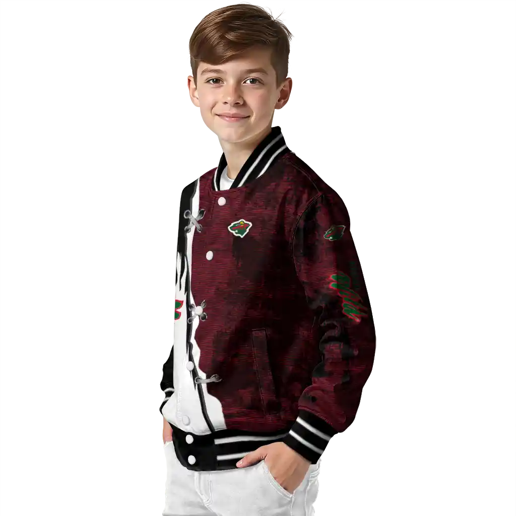minnesota wild distressed slash red black varsity jacket trendy minnesota wild distressed slash red black varsity jacket trendy