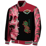 minnesota wild fire skull red black varsity jacket best selling