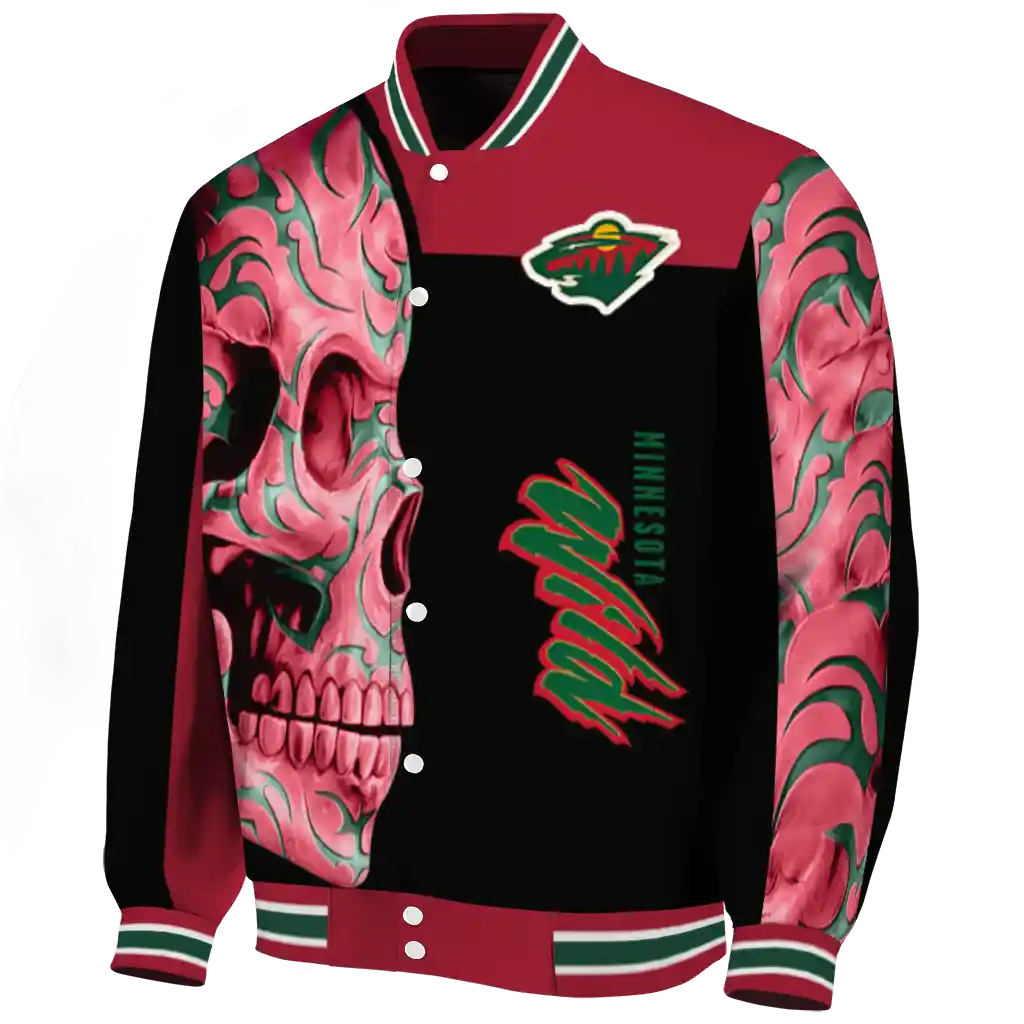 minnesota wild fire skull red black varsity jacket best selling minnesota wild fire skull red black varsity jacket best selling