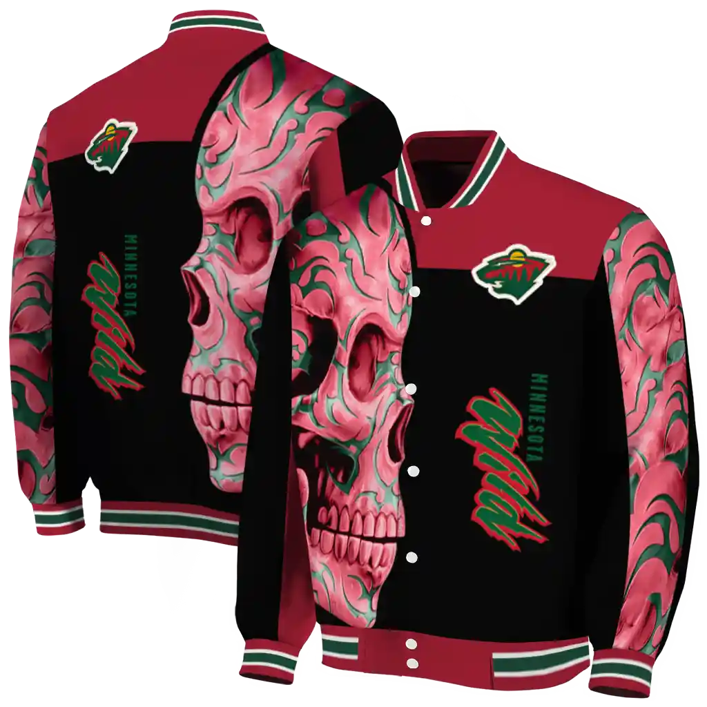 minnesota wild fire skull red black varsity jacket fashion forward minnesota wild fire skull red black varsity jacket fashion forward