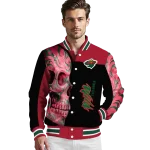 minnesota wild fire skull red black varsity jacket best selling