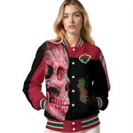 minnesota wild fire skull red black varsity jacket best selling