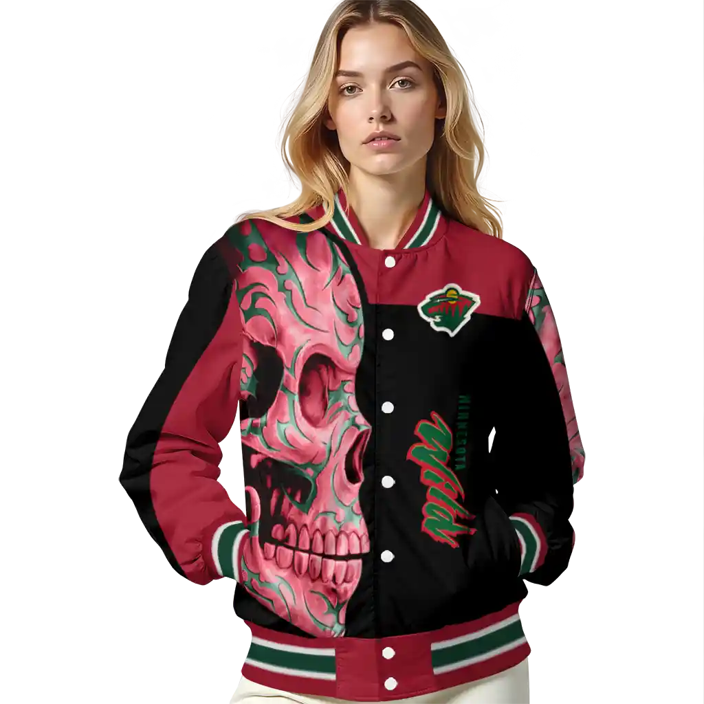 minnesota wild fire skull red black varsity jacket latest model minnesota wild fire skull red black varsity jacket latest model