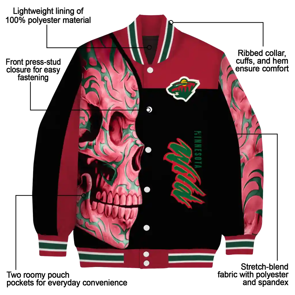 minnesota wild fire skull red black varsity jacket new arrival minnesota wild fire skull red black varsity jacket new arrival