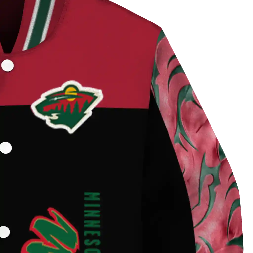 minnesota wild fire skull red black varsity jacket premium grade minnesota wild fire skull red black varsity jacket premium grade