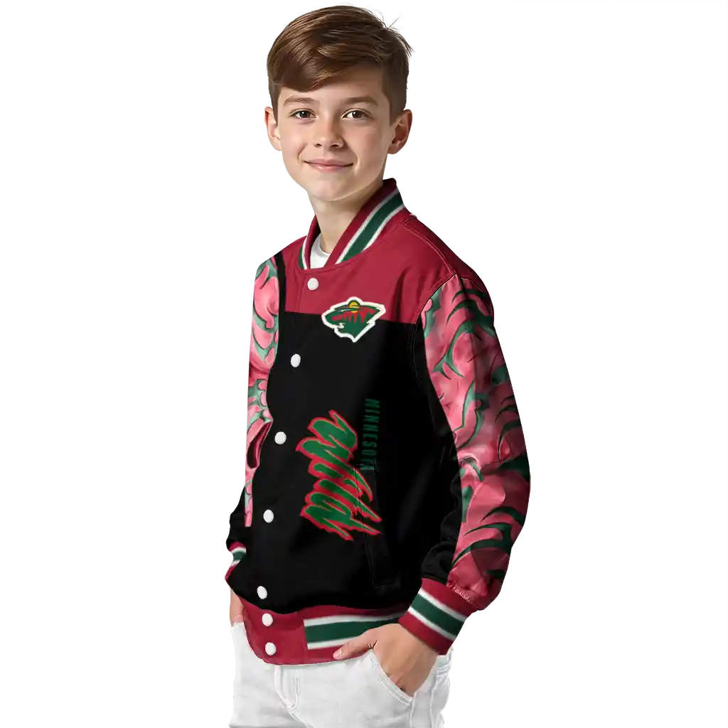 minnesota wild fire skull red black varsity jacket trendy minnesota wild fire skull red black varsity jacket trendy