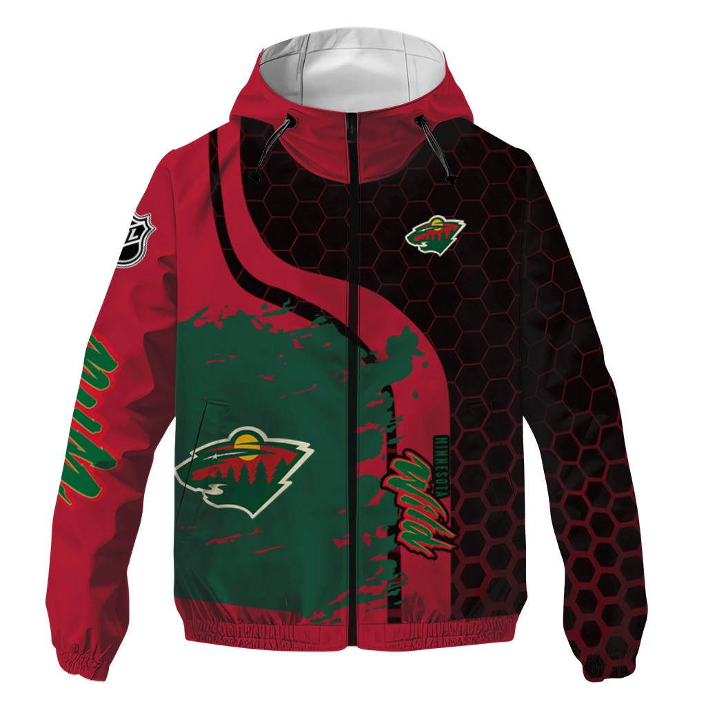 minnesota wild hex grid texture red black windbreaker jacket best selling minnesota wild hex grid texture red black windbreaker jacket best selling