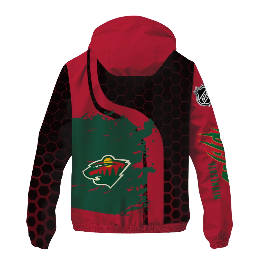 minnesota wild hex grid texture red black windbreaker jacket fashion forward minnesota wild hex grid texture red black windbreaker jacket fashion forward