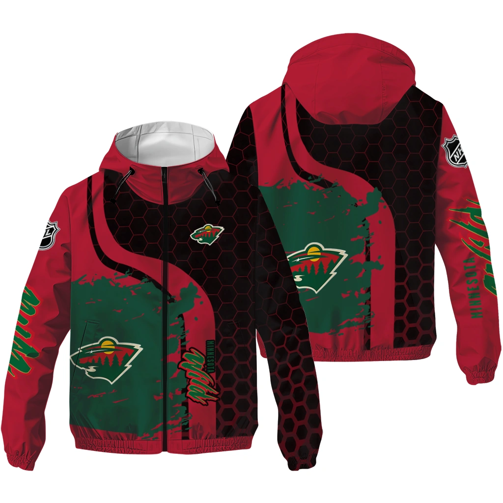 minnesota wild hex grid texture red black windbreaker jacket high quality minnesota wild hex grid texture red black windbreaker jacket high quality