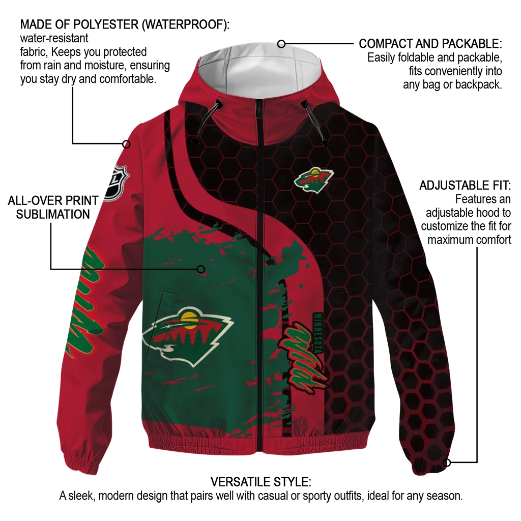 minnesota wild hex grid texture red black windbreaker jacket new arrival minnesota wild hex grid texture red black windbreaker jacket new arrival