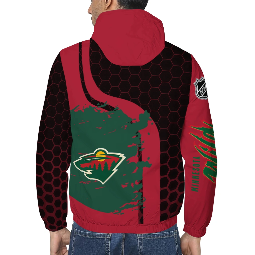 minnesota wild hex grid texture red black windbreaker jacket trendy minnesota wild hex grid texture red black windbreaker jacket trendy