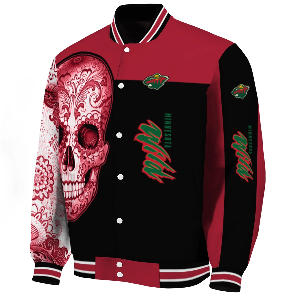 minnesota wild intricate skull red black varsity jacket best selling minnesota wild intricate skull red black varsity jacket best selling