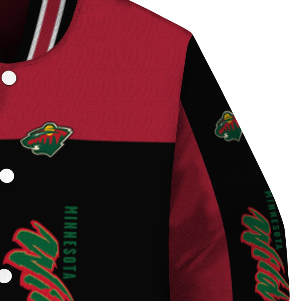 minnesota wild intricate skull red black varsity jacket premium grade minnesota wild intricate skull red black varsity jacket premium grade