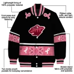 minnesota wild pink ribbon black pink varsity jacket best selling