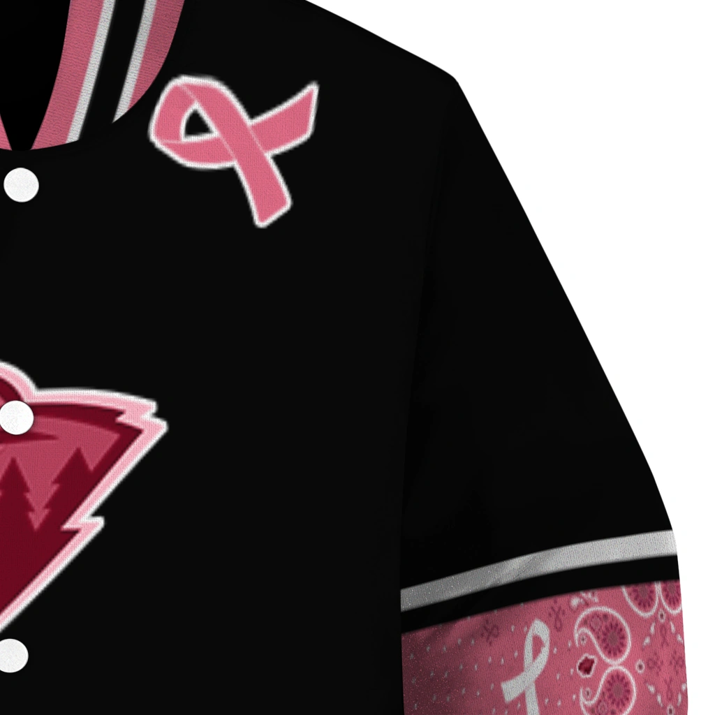 minnesota wild pink ribbon black pink varsity jacket premium grade minnesota wild pink ribbon black pink varsity jacket premium grade