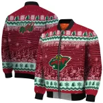 minnesota wild snowy pines red bomber jacket best selling