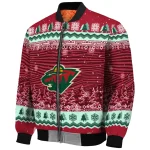 minnesota wild snowy pines red bomber jacket best selling