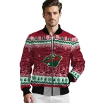 minnesota wild snowy pines red bomber jacket best selling