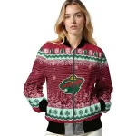 minnesota wild snowy pines red bomber jacket best selling