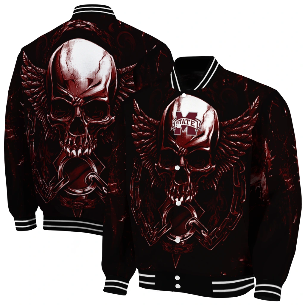 mississippi state bulldogs skull bite maroon black varsity jacket fashion forward mississippi state bulldogs skull bite maroon black varsity jacket fashion forward