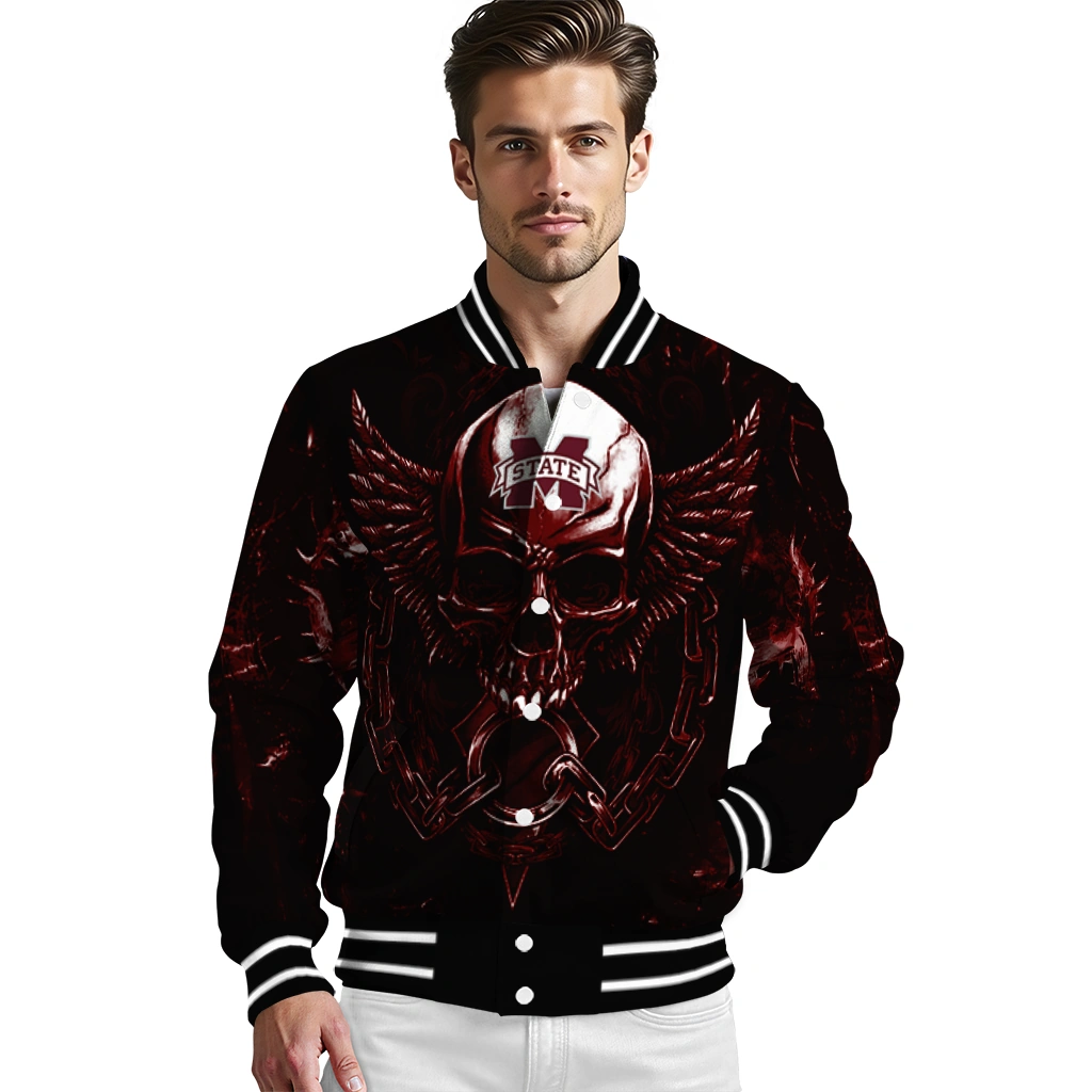 mississippi state bulldogs skull bite maroon black varsity jacket high quality mississippi state bulldogs skull bite maroon black varsity jacket high quality