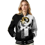 missouri tigers skull outline black white varsity jacket best selling