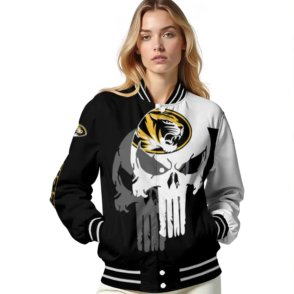 missouri tigers skull outline black white varsity jacket latest model missouri tigers skull outline black white varsity jacket latest model