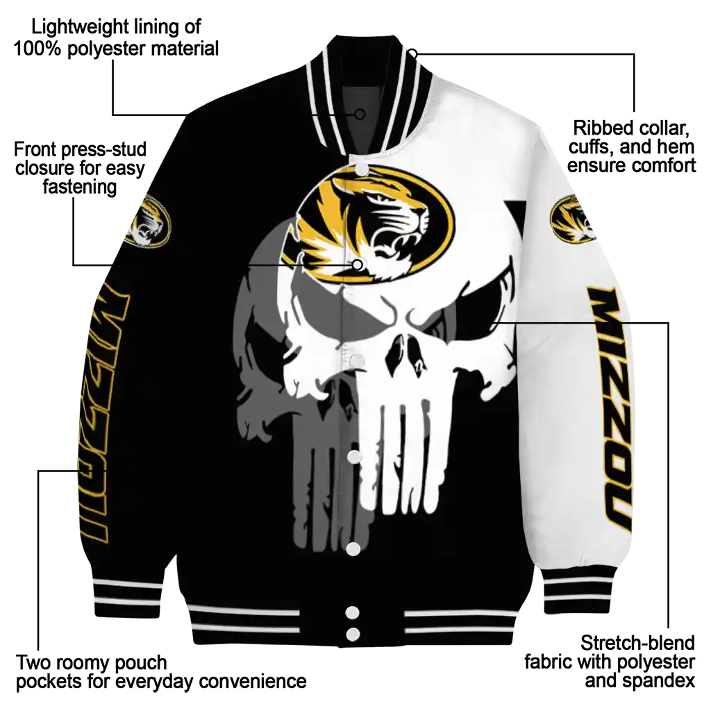 missouri tigers skull outline black white varsity jacket new arrival missouri tigers skull outline black white varsity jacket new arrival