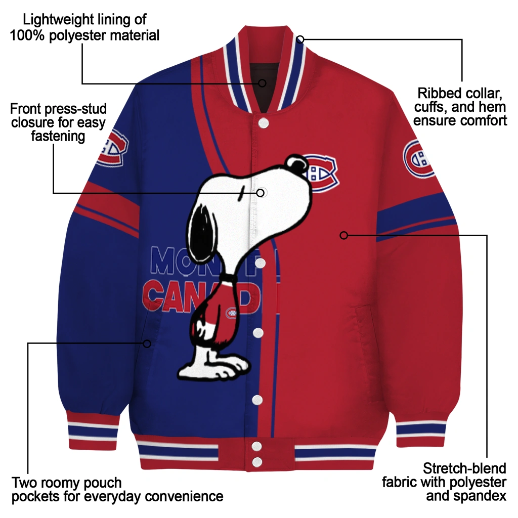 montreal canadiens snoopy attitude red varsity jacket new arrival montreal canadiens snoopy attitude red varsity jacket new arrival