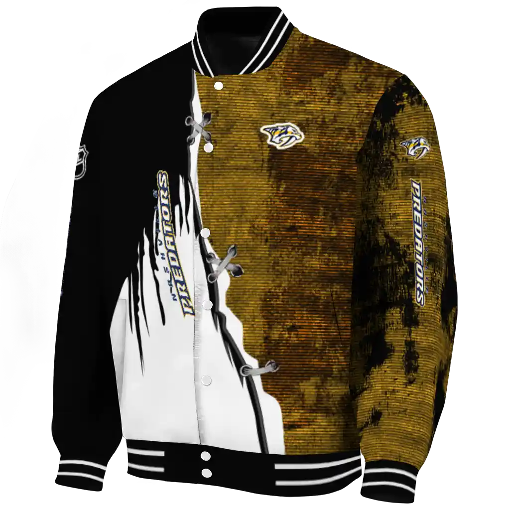nashville predators distressed slash gold black varsity jacket best selling nashville predators distressed slash gold black varsity jacket best selling
