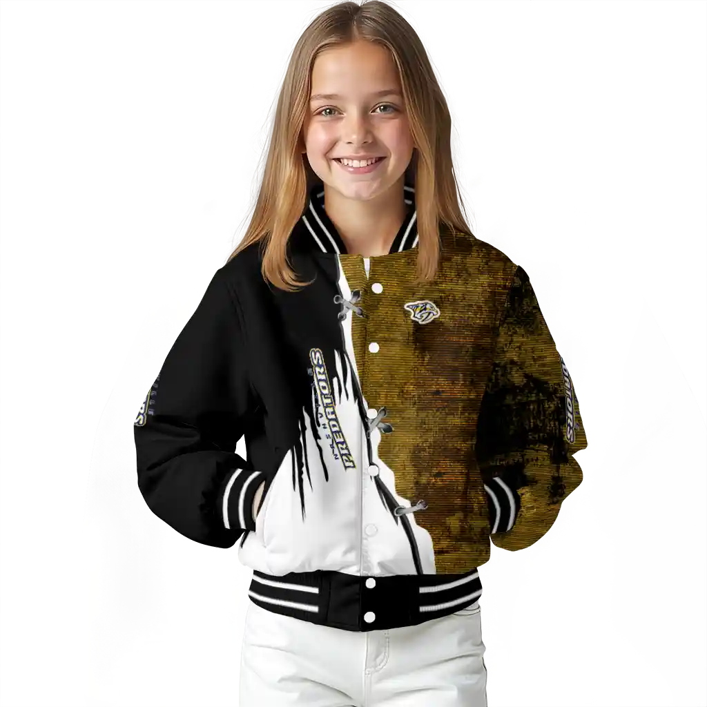 nashville predators distressed slash gold black varsity jacket top rated nashville predators distressed slash gold black varsity jacket top rated