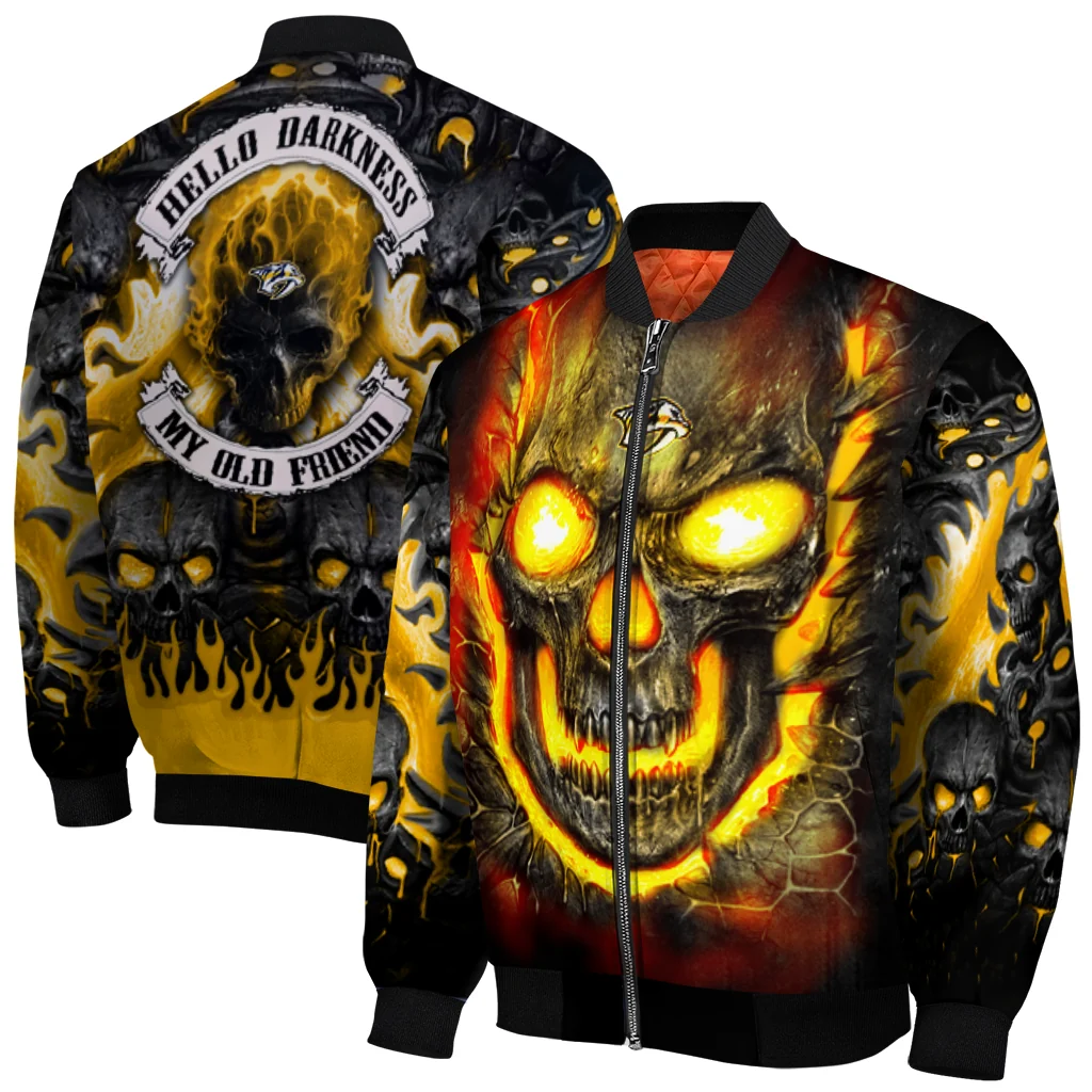 nashville predators inferno skull gold black bomber jacket best selling nashville predators inferno skull gold black bomber jacket best selling