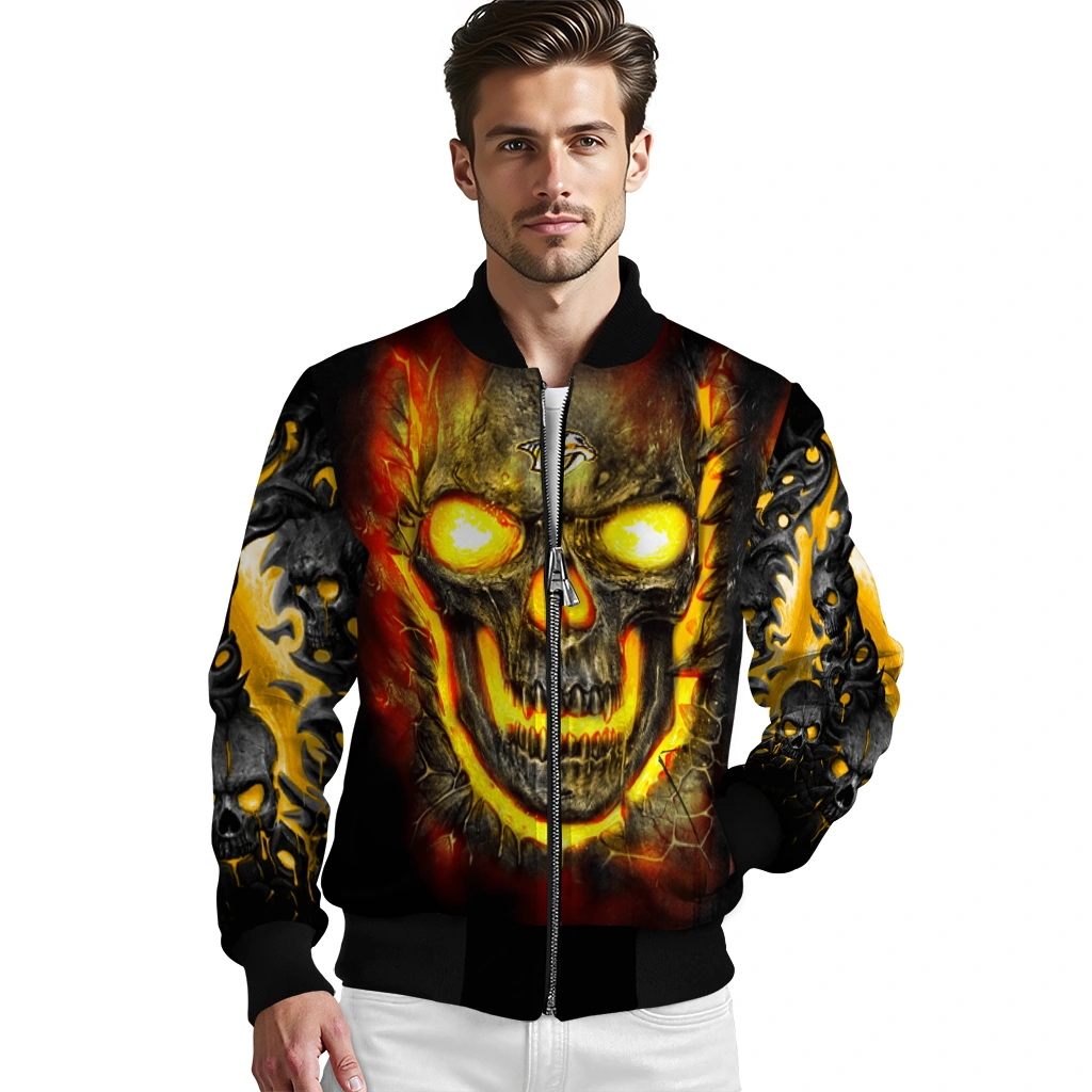 nashville predators inferno skull gold black bomber jacket high quality nashville predators inferno skull gold black bomber jacket high quality