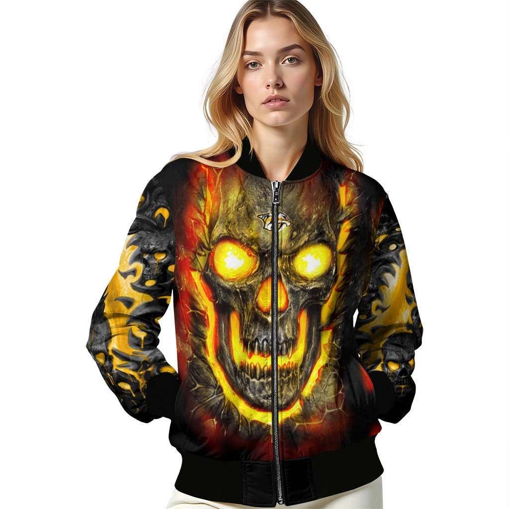nashville predators inferno skull gold black bomber jacket latest model nashville predators inferno skull gold black bomber jacket latest model