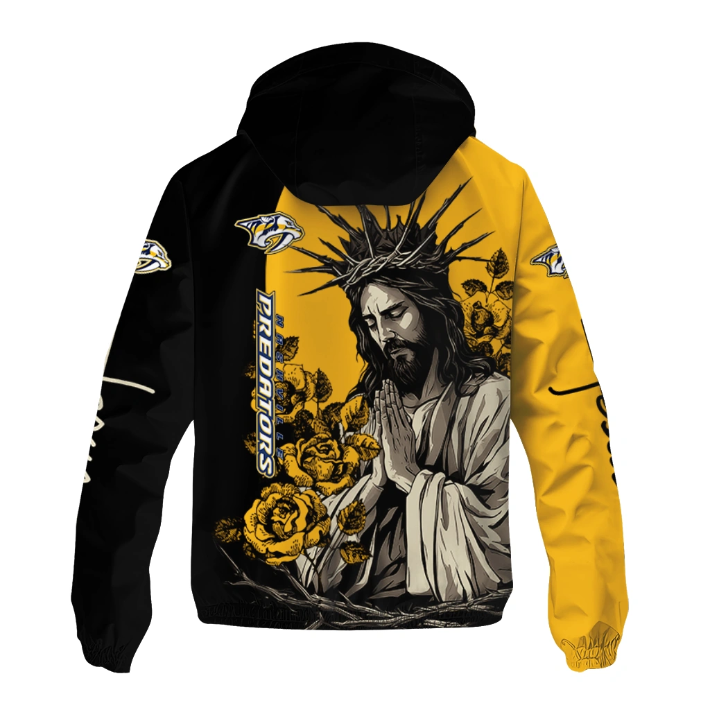 nashville predators jesus roses gold black windbreaker jacket fashion forward nashville predators jesus roses gold black windbreaker jacket fashion forward