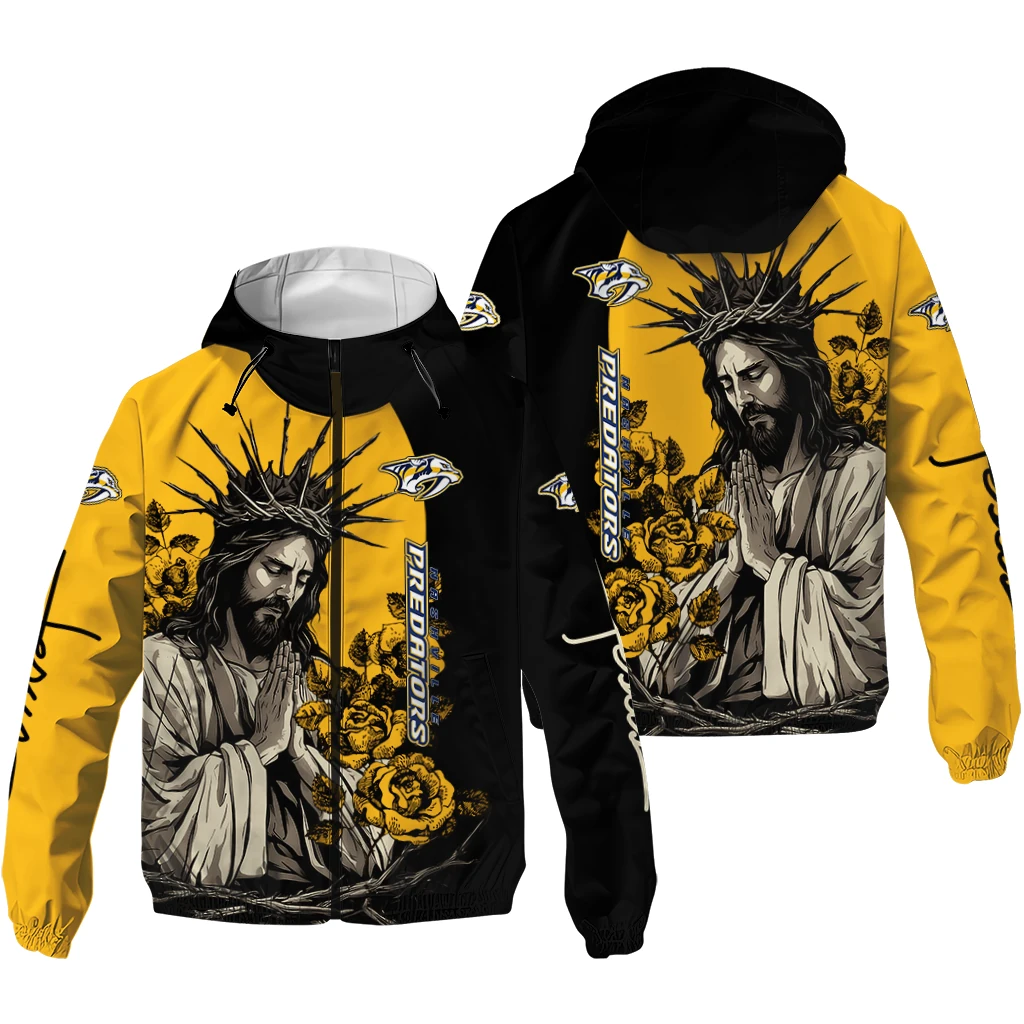 nashville predators jesus roses gold black windbreaker jacket high quality nashville predators jesus roses gold black windbreaker jacket high quality