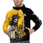 nashville predators jesus roses gold black windbreaker jacket best selling