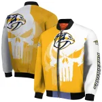 nashville predators skull outline gold white bomber jacket best selling