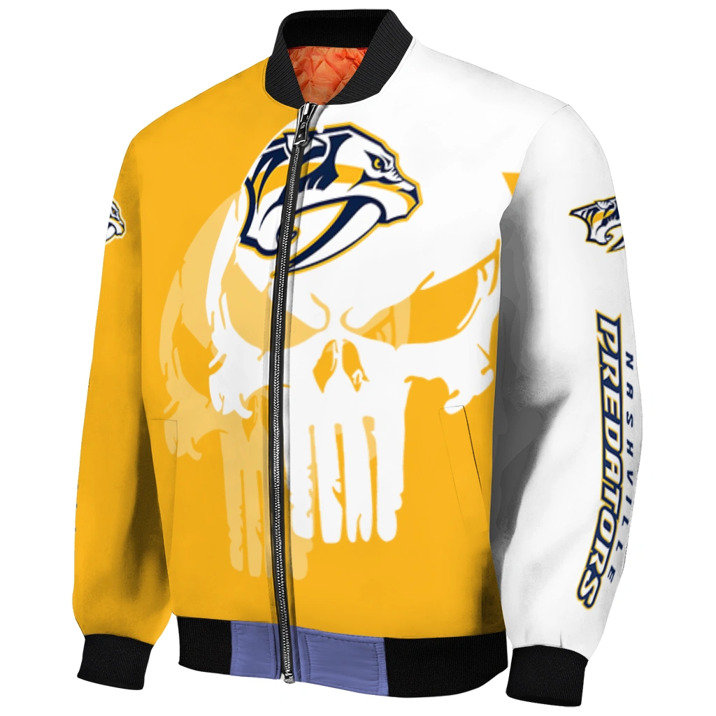 nashville predators skull outline gold white bomber jacket fashion forward nashville predators skull outline gold white bomber jacket fashion forward