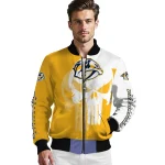 nashville predators skull outline gold white bomber jacket best selling