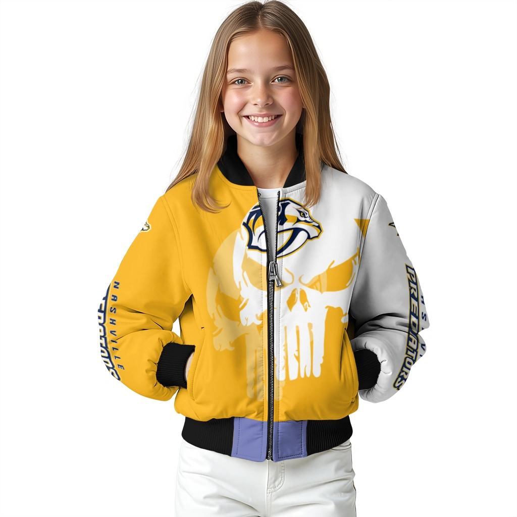nashville predators skull outline gold white bomber jacket top rated nashville predators skull outline gold white bomber jacket top rated