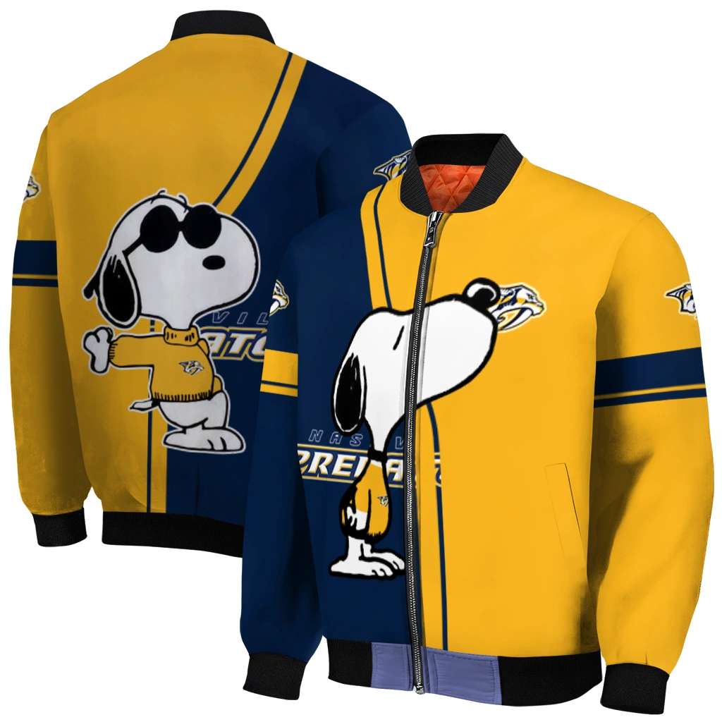 nashville predators snoopy attitude gold bomber jacket best selling nashville predators snoopy attitude gold bomber jacket best selling