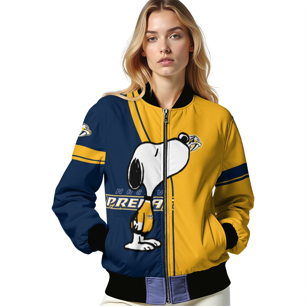 nashville predators snoopy attitude gold bomber jacket latest model nashville predators snoopy attitude gold bomber jacket latest model