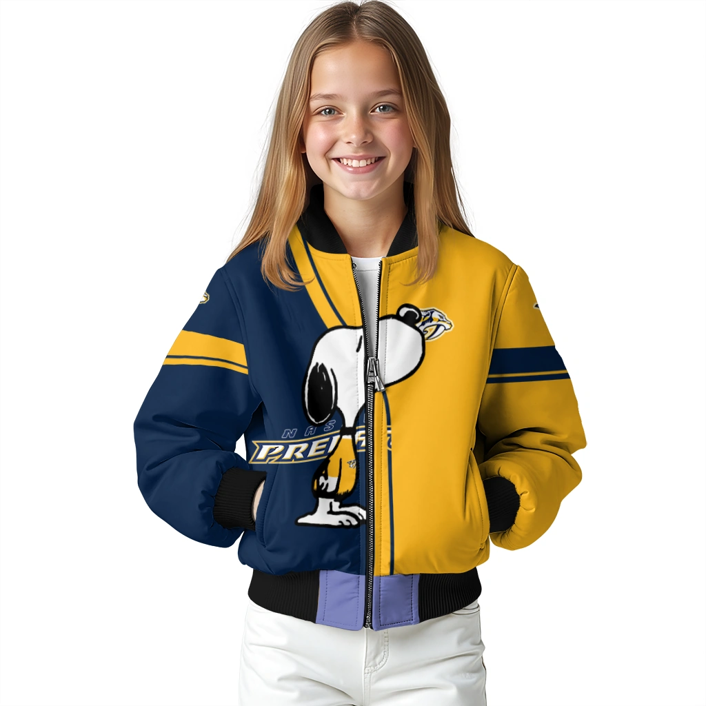 nashville predators snoopy attitude gold bomber jacket top rated nashville predators snoopy attitude gold bomber jacket top rated