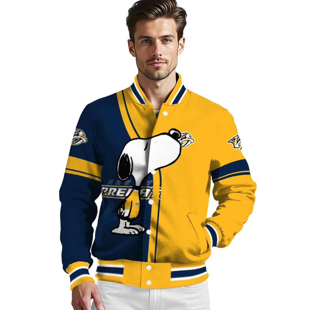 nashville predators snoopy attitude gold varsity jacket high quality nashville predators snoopy attitude gold varsity jacket high quality